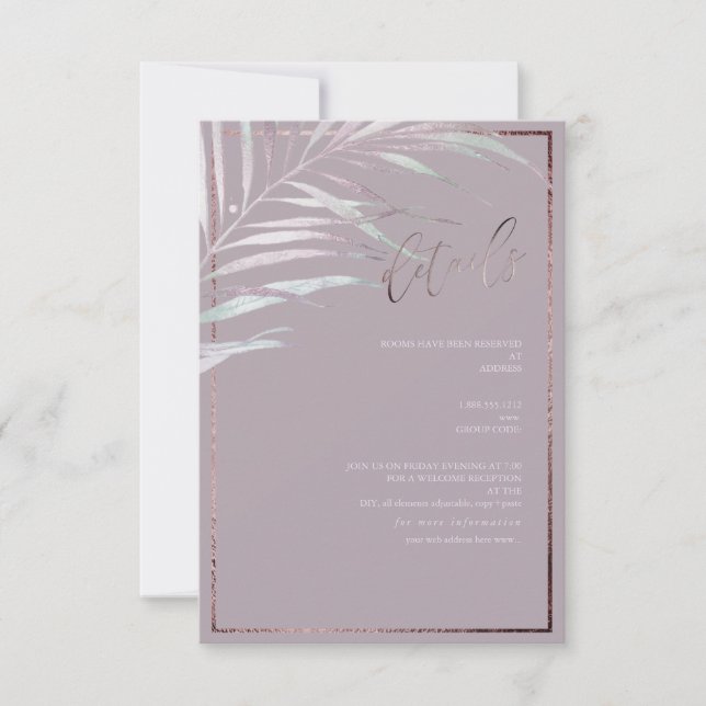 Tarjetas de detalles de palma en plata y malva de  (Anverso)
