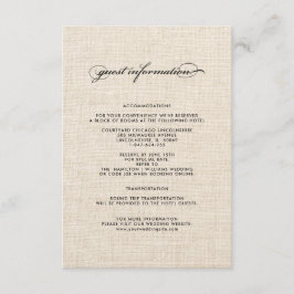 Tarjetas de detalles del Boda de Burlap del patrón