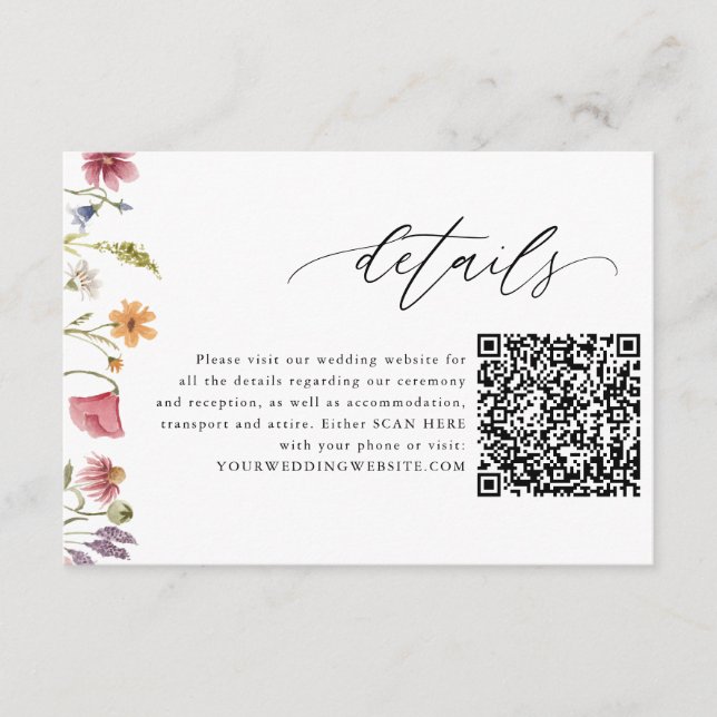 Tarjetas de detalles del Boda de código QR floral  (Anverso)