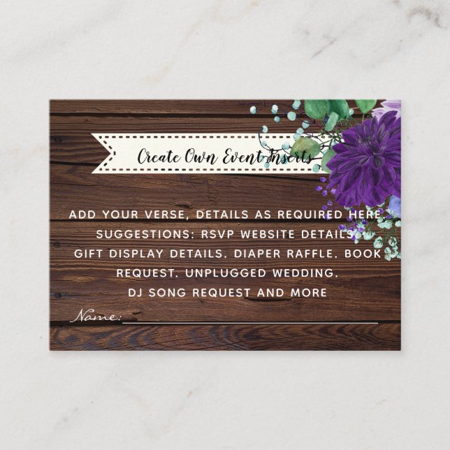 Tarjetas de detalles del Boda de flores azules rus (Anverso)