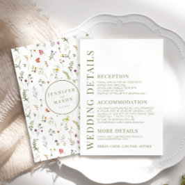 Tarjetas de detalles del boda de flores silvestres