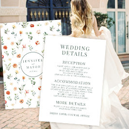 Tarjetas de detalles del boda floral cálido naranj