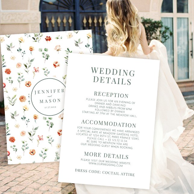 Tarjetas de detalles del boda floral cálido naranj (Subido por el creador)