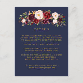 Tarjetas de detalles del Boda floral Navy Gold Mar