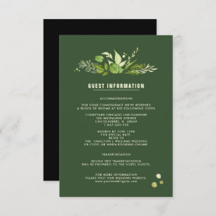 Tarjetas de detalles del boda   Verde Negro Botáni