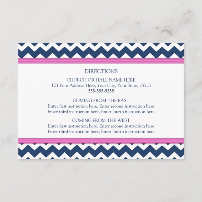 Tarjetas de dirección boda Azul Chevron rosa calie (Anverso)