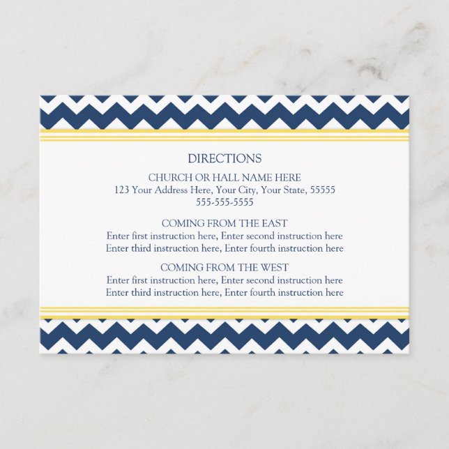 Tarjetas de dirección boda Chevron amarillo azul (Anverso)