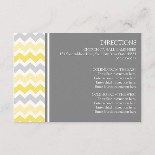 Tarjetas de dirección boda Chevron gris amarillo (Anverso)