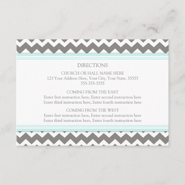Tarjetas de dirección boda Chevron gris azul (Anverso)