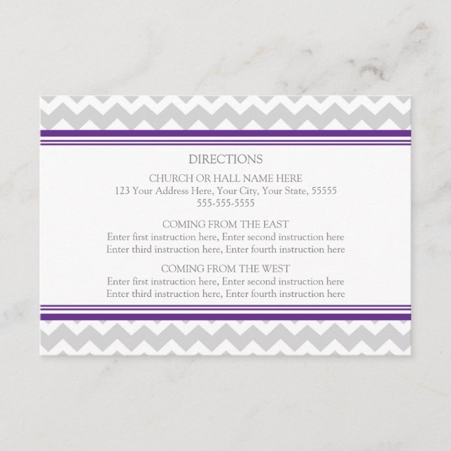 Tarjetas de dirección boda Chevron gris morado (Anverso)