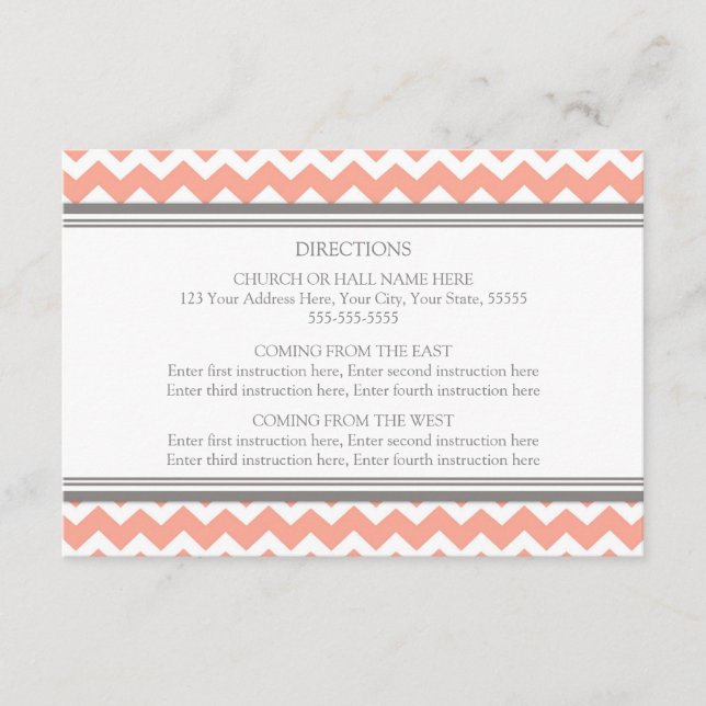Tarjetas de dirección boda Coral Gray Chevron (Anverso)