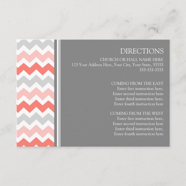 Tarjetas de dirección boda Coral Gray Chevron (Anverso)