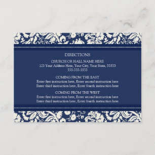 Tarjetas de dirección boda Damasco azul