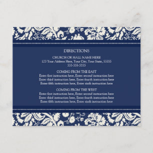 Tarjetas de dirección boda Damasco azul