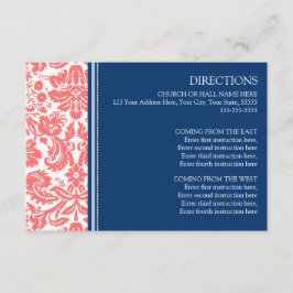 Tarjetas de dirección boda Damasco azul coral