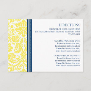 Tarjetas de dirección boda Damasco azul limón