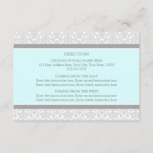Tarjetas de dirección boda Damasco gris azul