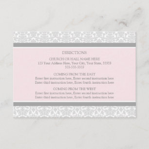 Tarjetas de dirección boda Damasco gris rosado