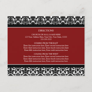 Tarjetas de dirección boda Damasco negro rojo