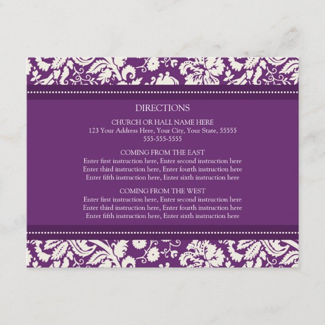 Tarjetas de dirección boda Plum Damask (Anverso)