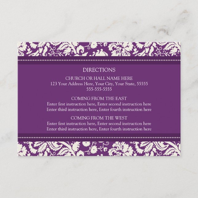 Tarjetas de dirección boda Plum Damask (Anverso)
