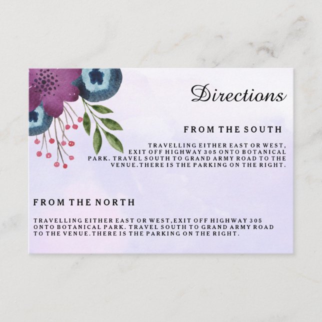 Tarjetas de dirección de Boda floral acuarela (Anverso)