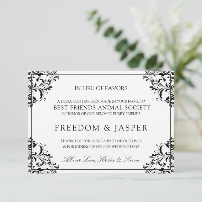 Tarjetas de Donación de Boda Elegantes | Negro (Anverso de pie)