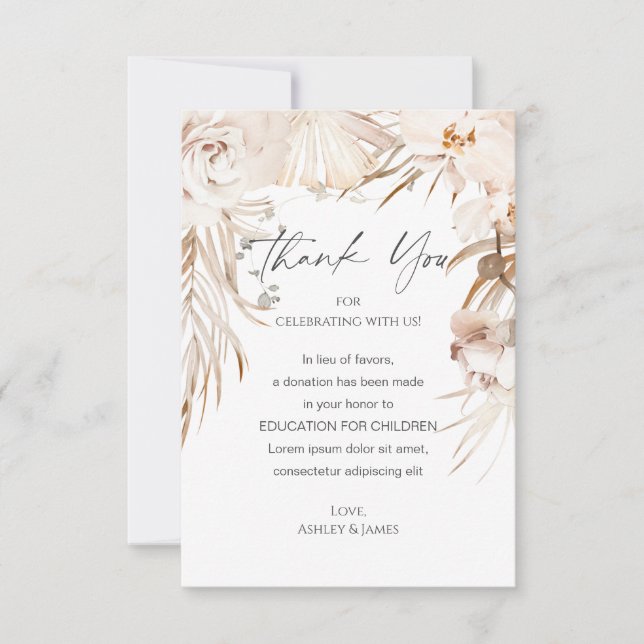 Tarjetas de donación de favores de boda beige flor (Anverso)