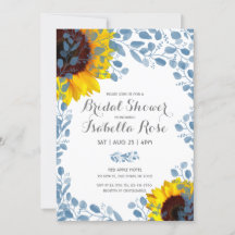 Tarjetas de ducha de novia con girasol azul en flo