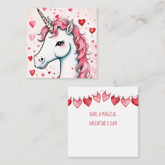 Tarjetas de El día de San Valentín de unicornio (Anverso / Reverso)