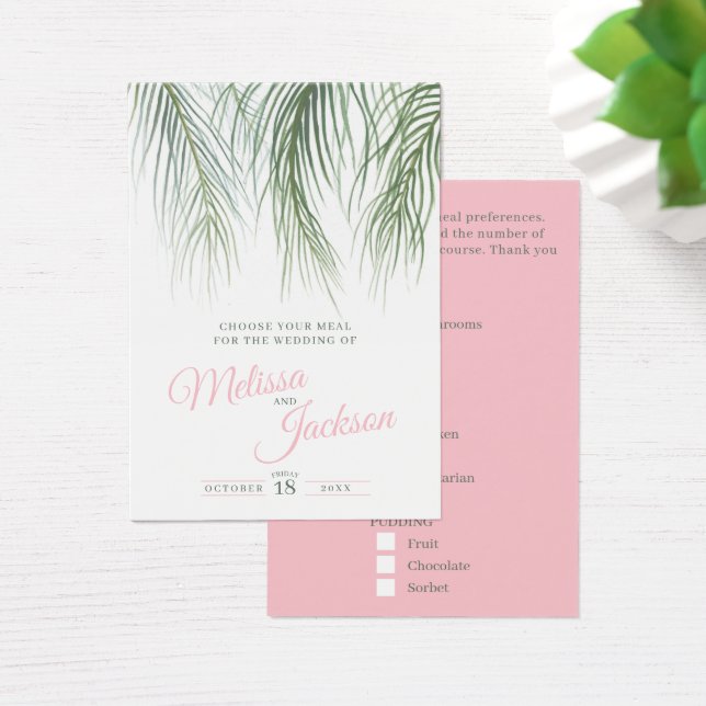 Tarjetas de elección boda de palma tropical rosa v (Escritorio)