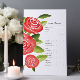Tarjetas de elección de comida floral de rosa roja