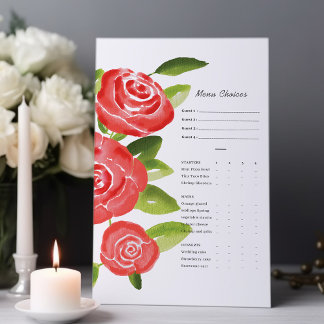 Tarjetas de elección de comida floral de rosa roja