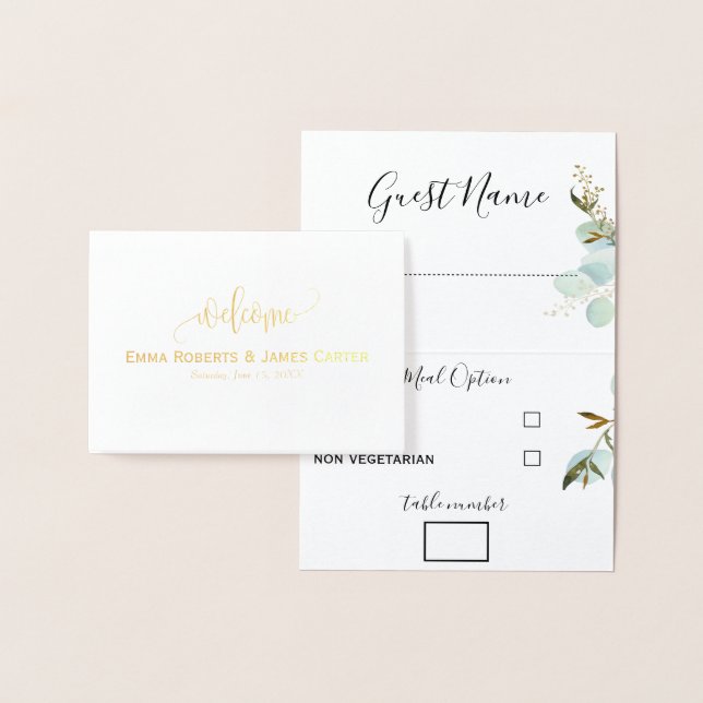 Tarjetas de elección de menú de boda con vegetació (Demostración)