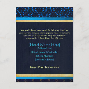 Tarjetas de encargo de los alojamientos de Mitzvah