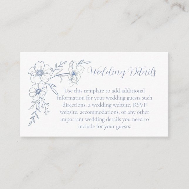 Tarjetas de Encierro de Boda Flores Azules Felices (Anverso)