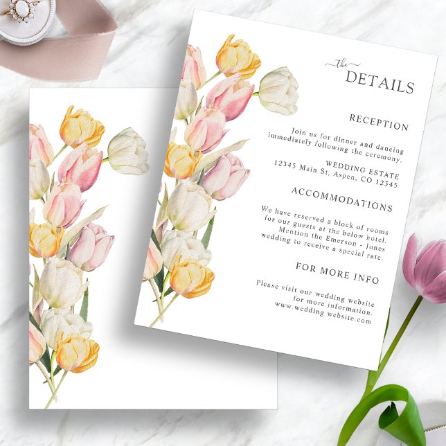 Tarjetas de Enclosure para Boda Tulipán (Elegant Watercolor Tulip Wedding Reception Enclosure Cards by Painted Paperie
)