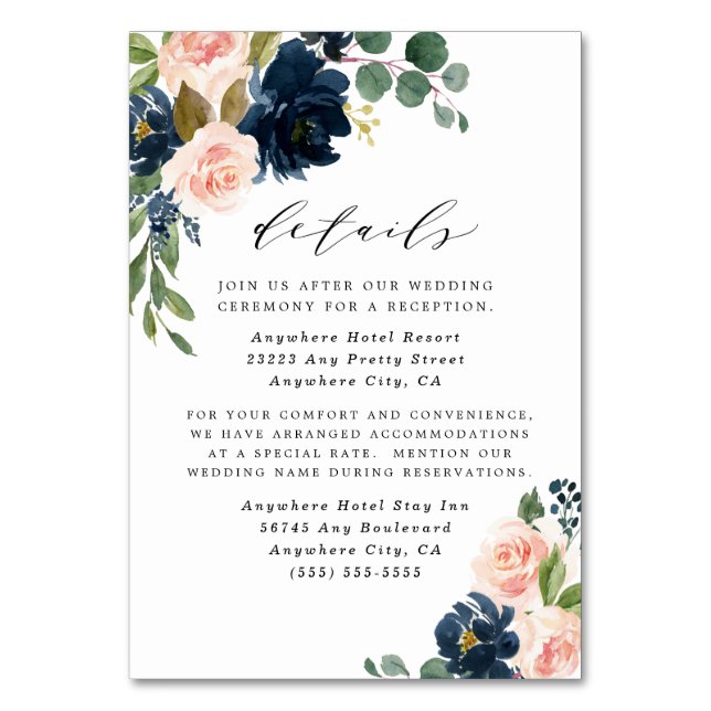 Tarjetas de envoltorio Boda rosa azul marino y Rub (Anverso)