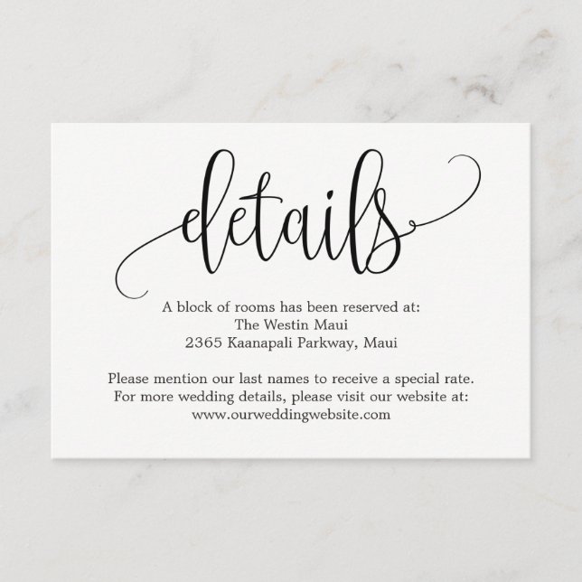 Tarjetas de envoltorio con detalles de Boda de cal (Anverso)