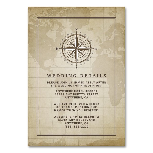 Tarjetas de envoltorio de Boda de brújula náutica  (Anverso)