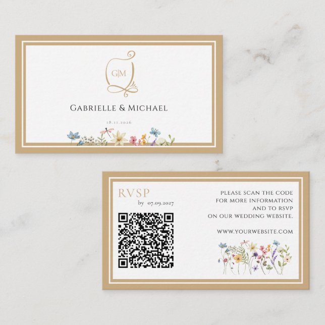 Tarjetas de envoltorio de Boda Floral RSVP (Anverso / Reverso)