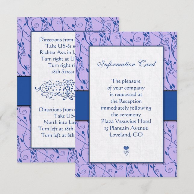 Tarjetas de envoltorio de Boda Royal Blue Lilac Mo (Anverso / Reverso)