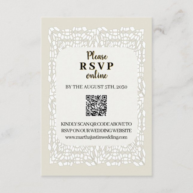 Tarjetas de envoltorio de código QR de encaje blan (Anverso)