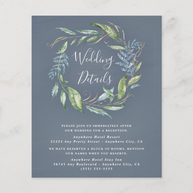 Tarjetas de envoltorio para Boda Eucalyptus azul (Anverso)