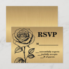 Tarjetas de envoltorio RSVP para Rosa negro de oro
