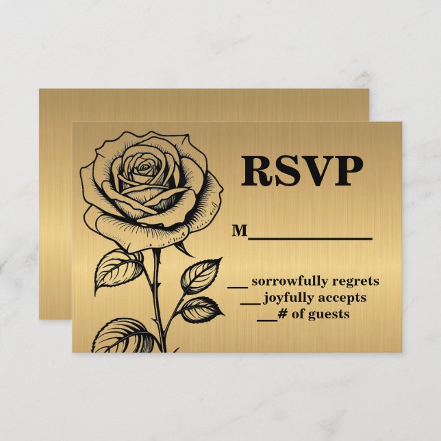 Tarjetas de envoltorio RSVP para Rosa negro de oro (Anverso / Reverso)