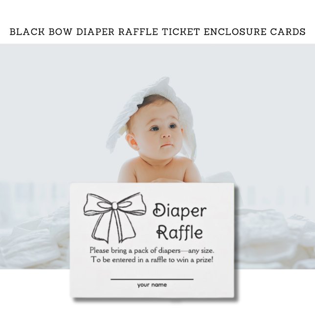 Tarjetas de envoltura de boleto de barro negro par (Black Bow Diaper Raffle Ticket Baby Shower Enclosure Cards)