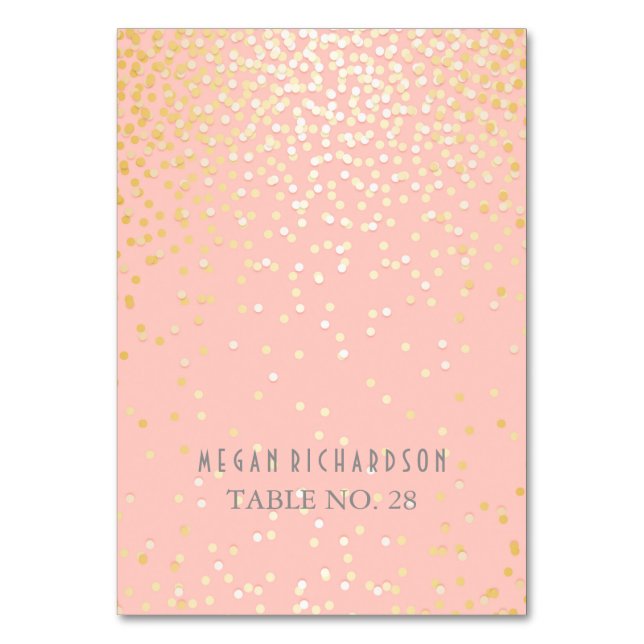 tarjetas de escolta boda de confeti rosa y dorado (Anverso)