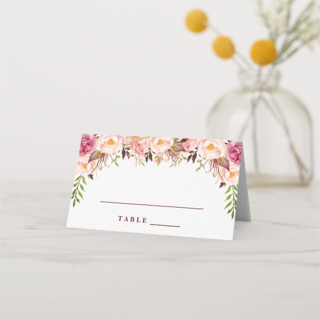Tarjetas de Escort Boda Boho de Burgundy Marsala R (Anverso)