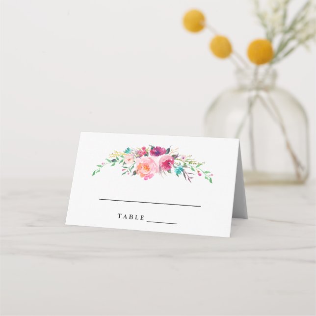 Tarjetas de Escort Boda Floral Bohemias (Anverso)